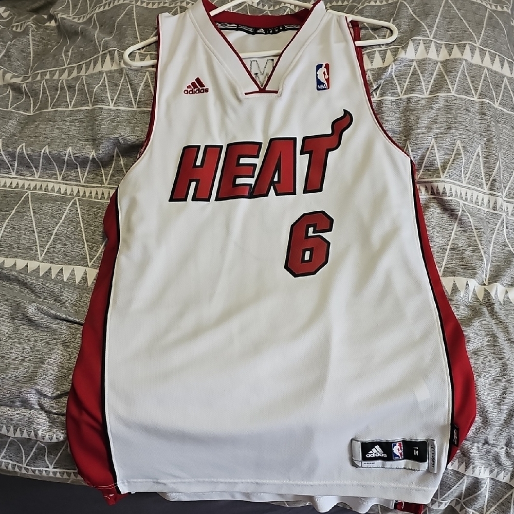 Adidas White and Red Miami Heat Jersey